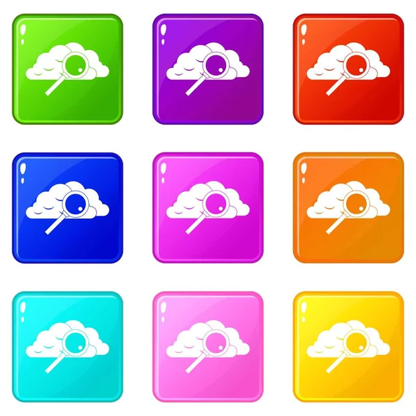 Cloud met Vergrootglas pictogrammen 9 set — Stockvector