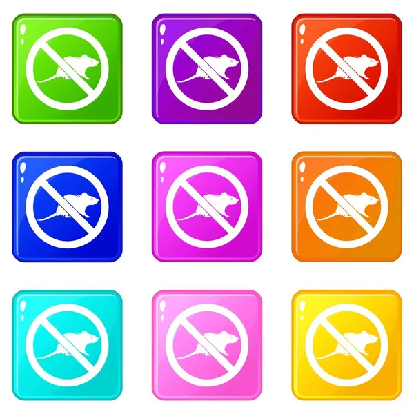 No hay ratas signo iconos 9 conjunto — Vector de stock