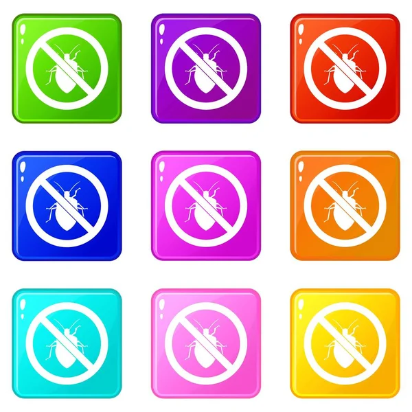 No bug sign icons 9 set — Stock Vector
