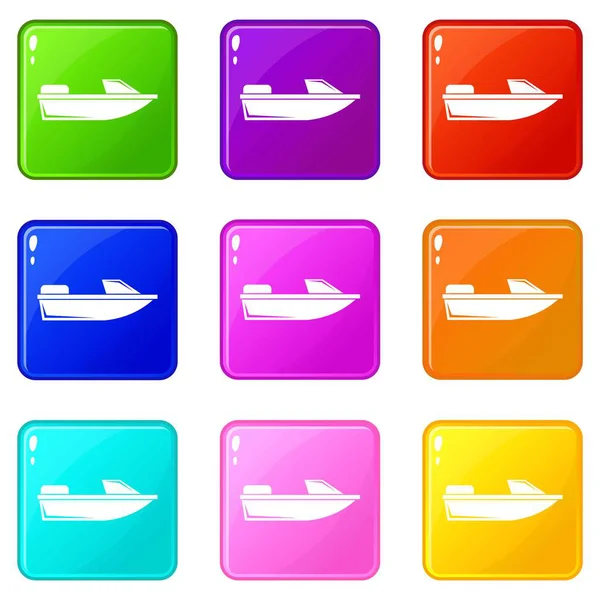 Sport Motorboot Symbole 9 Set — Stockvektor