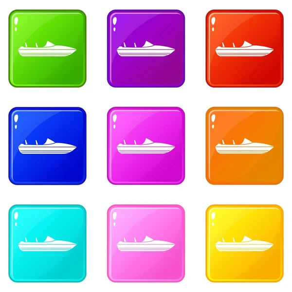 Pequeño barco de motor iconos 9 conjunto — Vector de stock