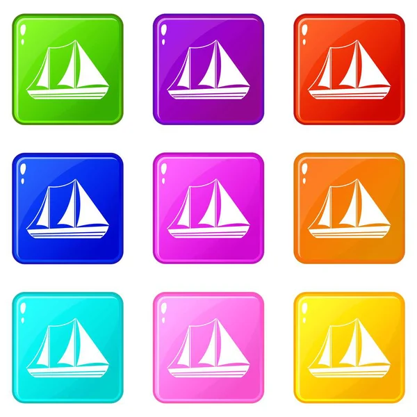Icônes de yacht 9 ensemble — Image vectorielle
