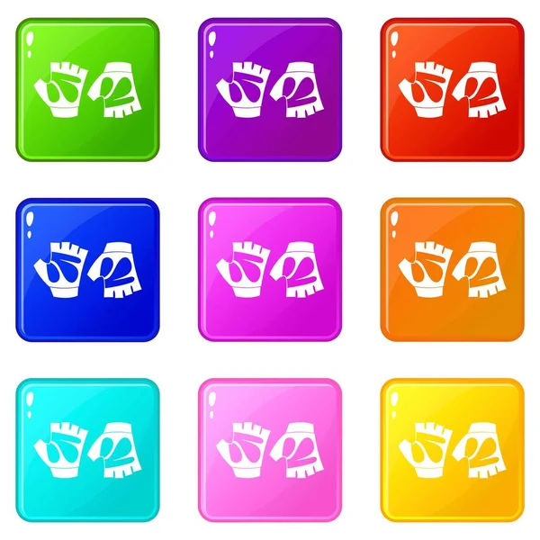 Cycling gloves icons 9 set — Stock Vector
