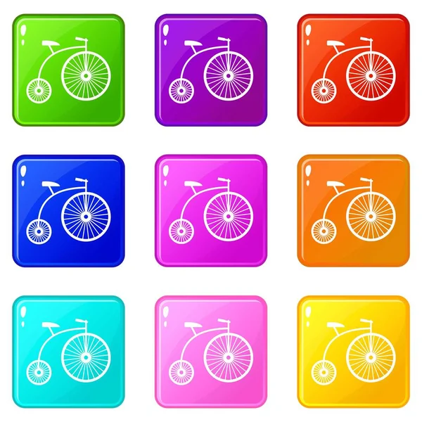 Penny-farthing Icons 9 Set — Stockvektor