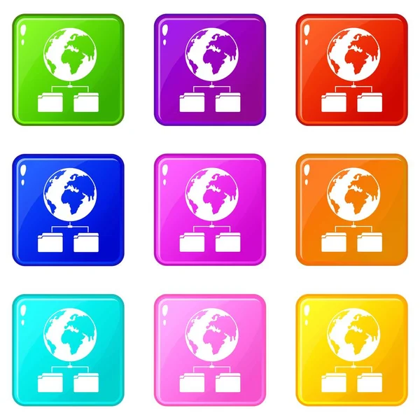 Planet und zwei Ordner Icons 9 set — Stockvektor