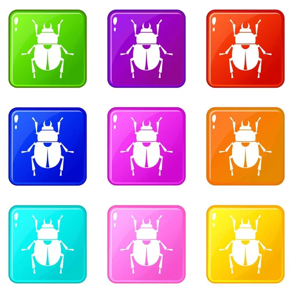 Escarabajo iconos 9 conjunto — Vector de stock
