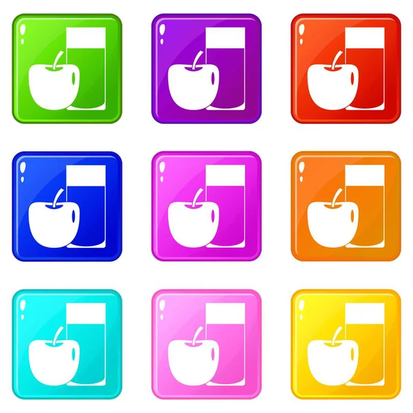 Verre de boisson et icônes de pomme 9 ensemble — Image vectorielle