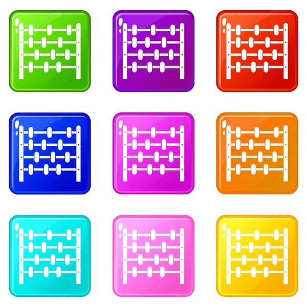 Niños abacus iconos 9 set — Archivo Imágenes Vectoriales