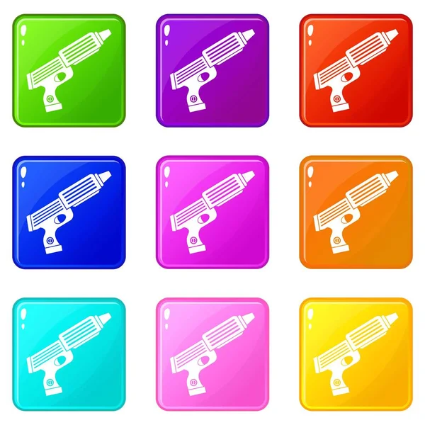 Műanyag gun játék 9 ikonok beállítása — Stock Vector