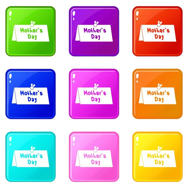 Muttertag Postkarte Symbole 9 Set — Stockvektor