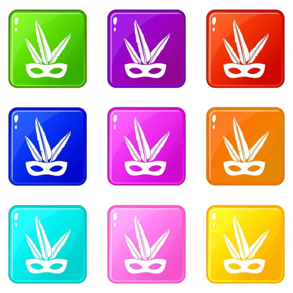 Carnaval máscara iconos 9 conjunto — Vector de stock