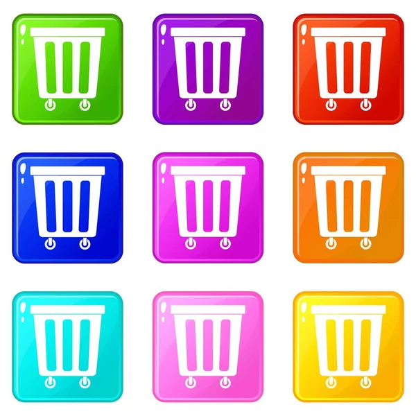 Açık plastik çöp kovası Icons 9 set — Stok Vektör