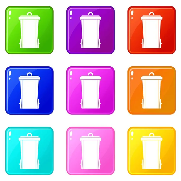 Basura bin iconos 9 conjunto — Vector de stock