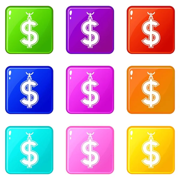 Necklace of dollar symbol icons 9 set — Stock Vector