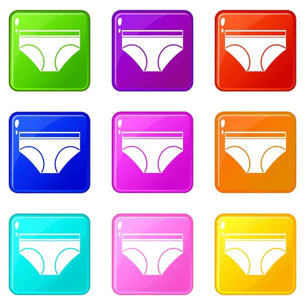 Woman underwear panties icons 9 set — Stock Vector