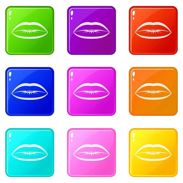 Lippen mit umlaufenden Linien Icons 9 set — Stockvektor