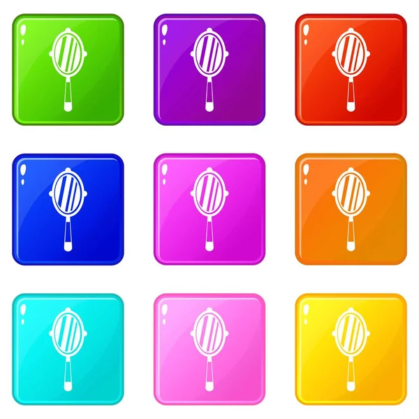 Hand mirror icons 9 set — Stock Vector