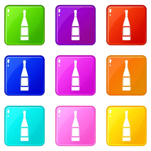 Iconos de botella de vidrio 9 set — Vector de stock