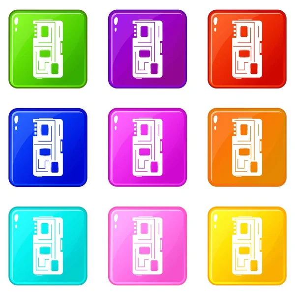 Phone chip icons 9 set — Stock Vector