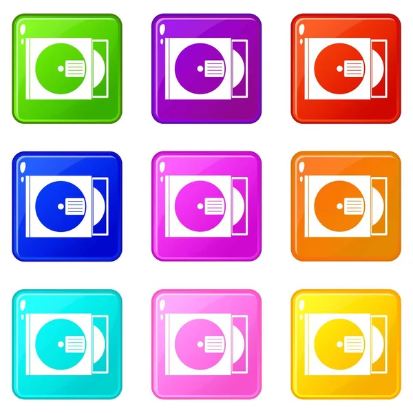 CD box with disc icons 9 set — Stock Vector