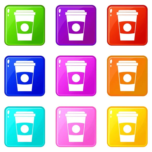 Papel taza de café iconos 9 conjunto — Vector de stock