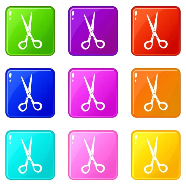 Stationery scissors icons 9 set — Stock Vector