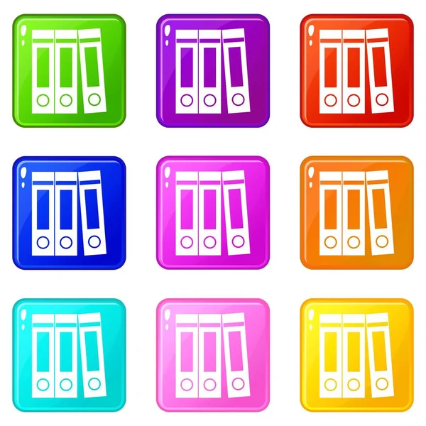 Büroordner mit Dokumenten Icons 9 Set — Stockvektor