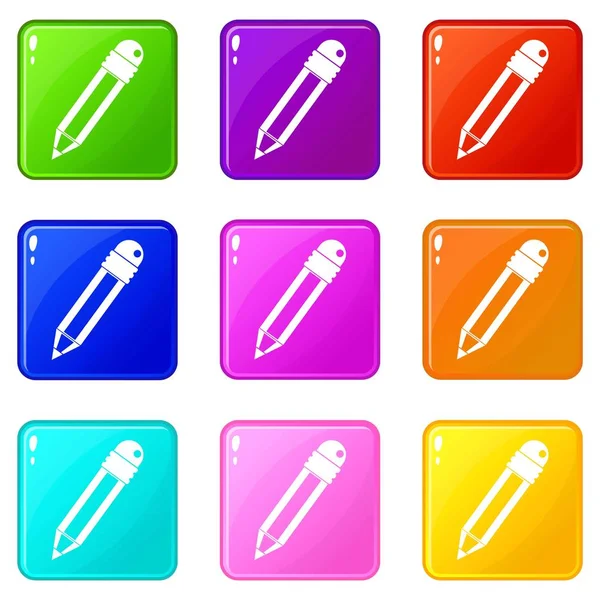 Pencil with eraser icons 9 set — Stock Vector