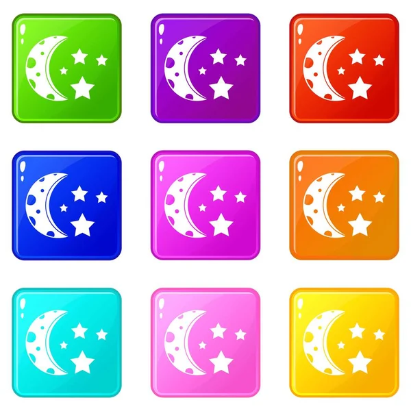 Starry night icons 9 set — Stock Vector