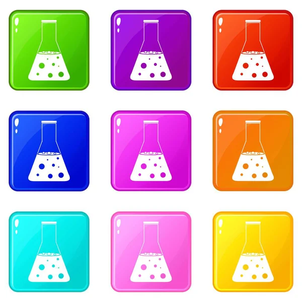 Chemical flask icons 9 set — Stock Vector