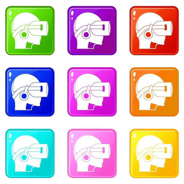 VR kulaklık Icons 9 set — Stok Vektör