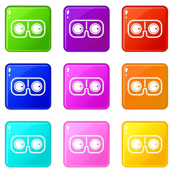 Game glasses icons 9 set — Stock Vector