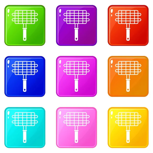 Stainless barbecue grill camping basket icons — Stock Vector