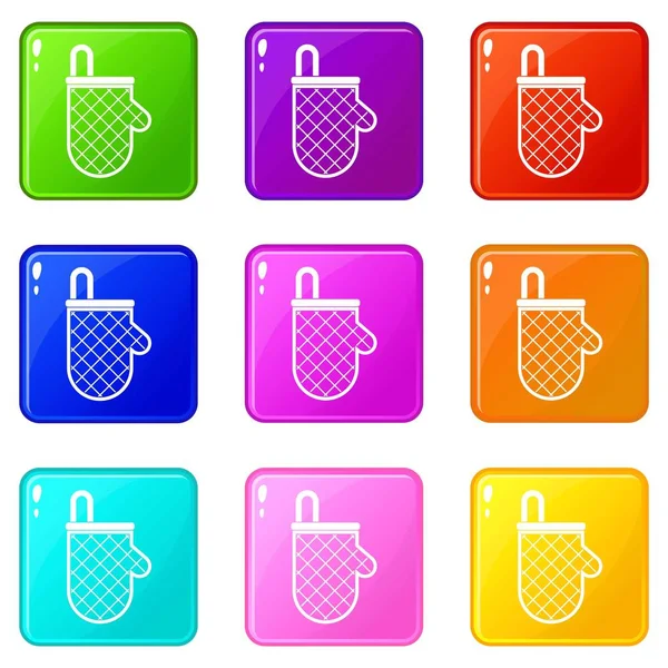 Kitchen protective glove icons 9 set — Stock Vector