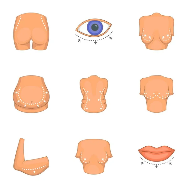 Karikatür tarzı liposuction simgeler kümesi türü — Stok Vektör