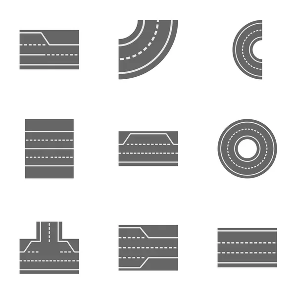 Road landscape icons set, cartoon style — Stock Vector