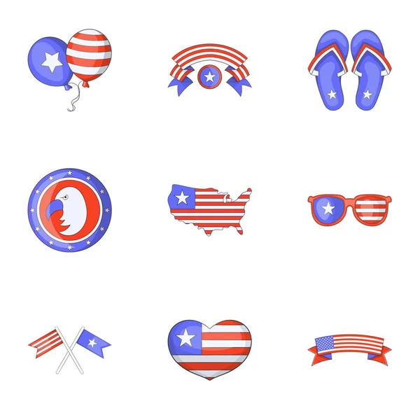 USA-Tag-Symbole gesetzt, cartoon-Stil — Stockvektor