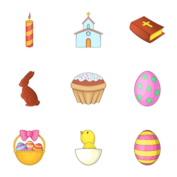 Velikonoční čas ikony nastavit, kreslený styl — Stockový vektor