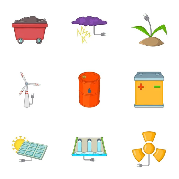 Conjunto de iconos de energía ecológica, estilo de dibujos animados — Vector de stock