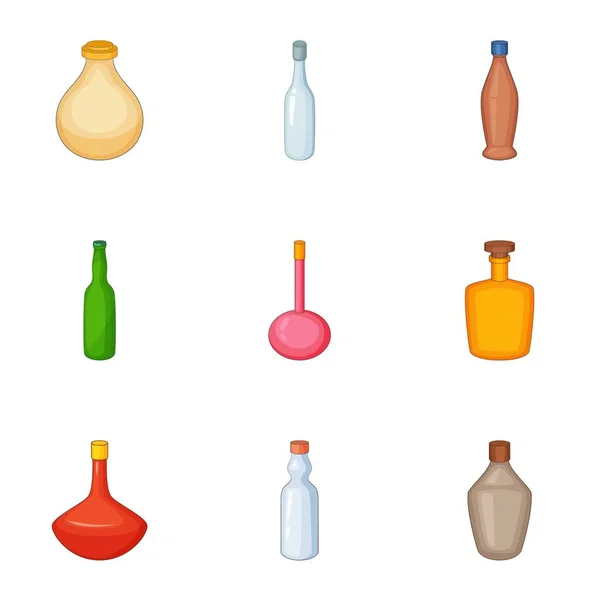 Empty glass bottle icons set, cartoon style — Stock Vector