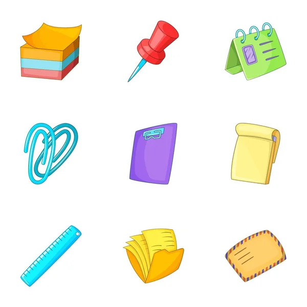 Post set de iconos de papelería, estilo de dibujos animados — Vector de stock