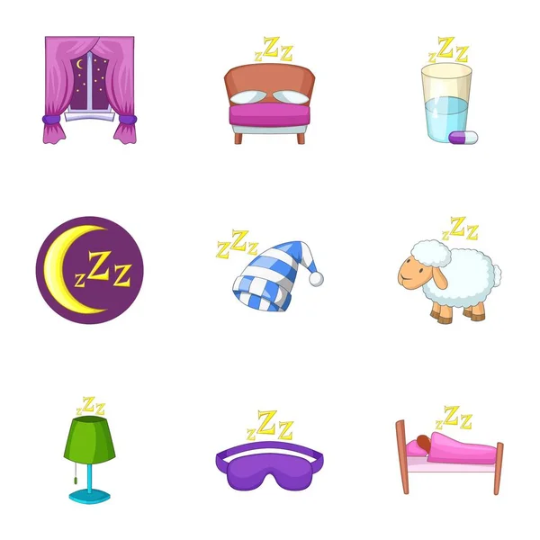 Sleep Time Icons gesetzt, Cartoon-Stil — Stockvektor