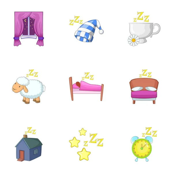 Diepe slaap iconen set, cartoon stijl — Stockvector