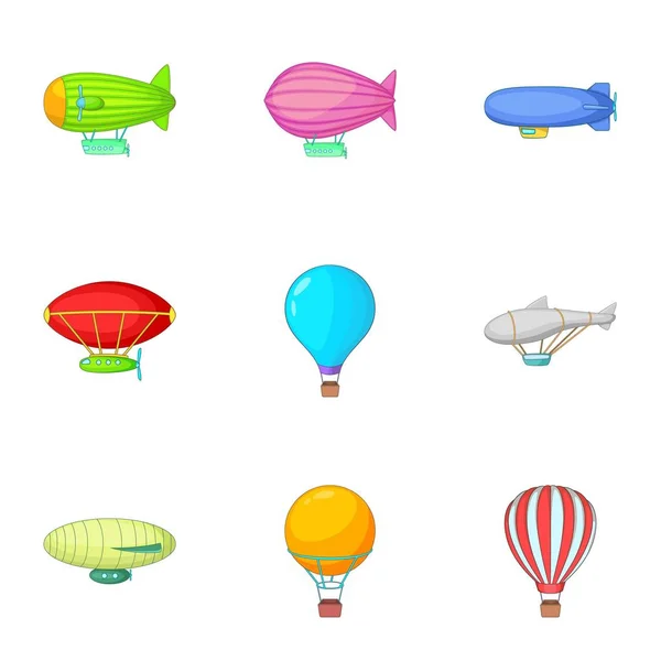 Τύποι αερόπλοιο εικόνες set, ύφος κινούμενων σχεδίων — Διανυσματικό Αρχείο