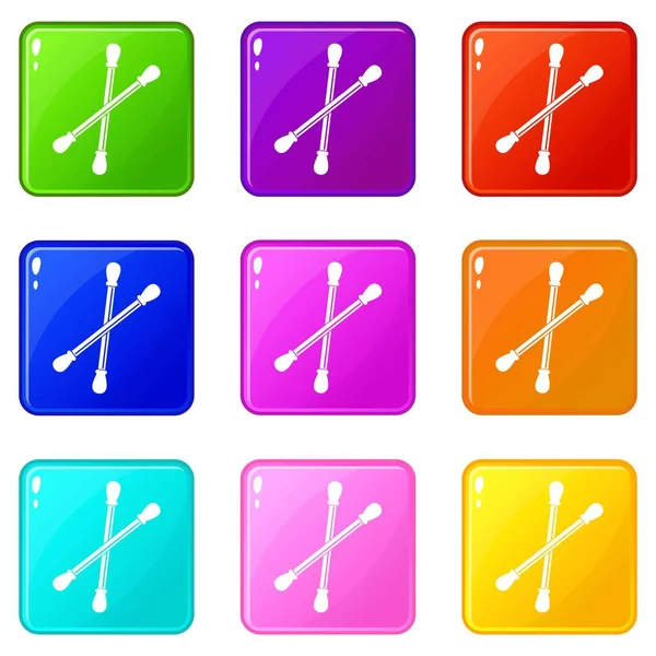 Cotton buds icons 9 set — Stock Vector