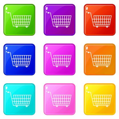 Büyük boş süpermarket arabası simgeler 9 ayarla
