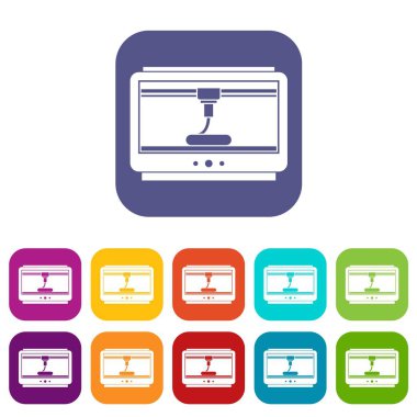 3d yazıcı Yazdırma Kupası simgeler düz ayarla