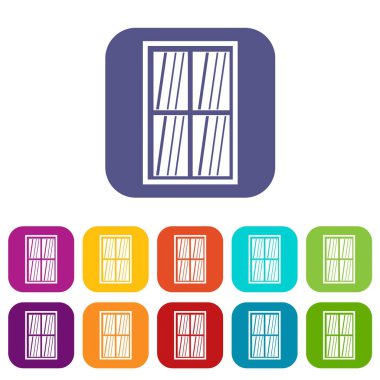 Beyaz düz set simgeleri dikdörtgen pencere Kafesli