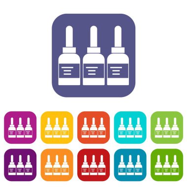 Üç dövme mürekkep şişeleri simgeleri düz ayarlamak