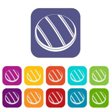 Izgara yuvarlak biftek biftek simgeler düz ayarla